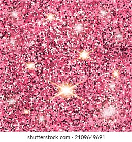 Pink shiny texture. Vector glitter pink background. Golden sparkles on the border. Template for holiday designs, invitation, party, birthday, wedding, New Year, Christmas. illustration.