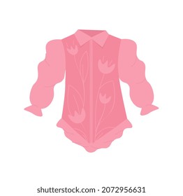 Pink shirt sticker. Beautiful and stylish clothes for girls. Cute outfits, nightwear. Sleep, comfort feminine. Fashion, retro vintage. Badge, icon, button. Cartoon flat vector illustration