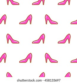 Pink shoe line icon seamless pattern. Outline thin girl fashion icons for website background or wrapping paper.
