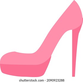 Pink shoe with thin high heel, illustration, vector, on a white background.