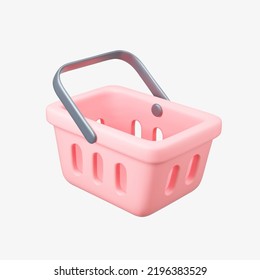 Pink shopping basket 3d vector illustration. Isolated on white.