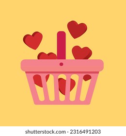 Pink shopping basket filled with hearts and likes, online shopping and marketing concept