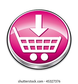 Pink shopping cart button. Vector illustration.