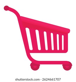 Pink shopping cart standing, representing retail, commerce, and consumerism