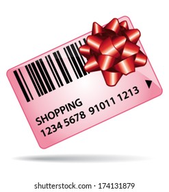 Pink shopping gift card. Loyalty coupon or gift certificate. Vector icon.