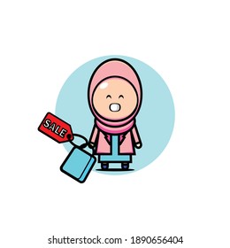 Pink shopping hooded lady illustration design