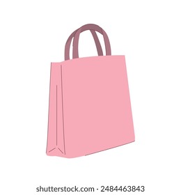 Pink shopping paper bag in flat style, isolated on white background