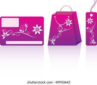 Pink shopping set. Many decorative elements. Isolated on a white background. Vector illustration (EPS8). All parts (object) closed, possibility to edit.