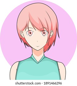 pink short hair girl vector illustration anime style
