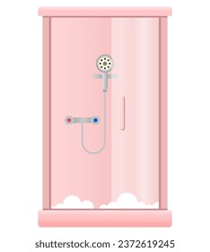 Pink shower cabin in bathroom