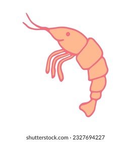 Pink shrimp, doodle hand drawing colorful icon for meal menu, seafood bar, cafe, editable object on white background