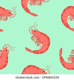 pink shrimp on blue background