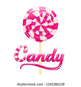 Pink sign Candy and Colorful pink striped candy lollipop vector illustration