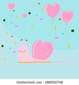 Pink sign hearts balloon with slowly walk snail.