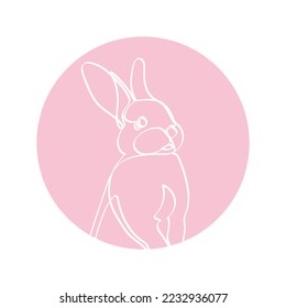Silueta rosa de conejo lindo en círculo rosa. Ilustración vectorial.