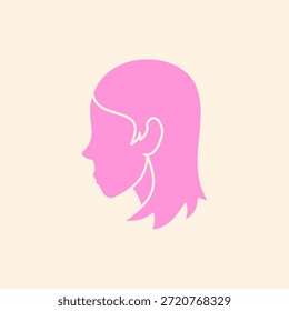 Rosa Silhouette des Gesichtes einer Frau von der Seite gesehen. Weiblicher Charakter. Vektorgrafik.