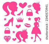 Pink silhouette of girl and accessories