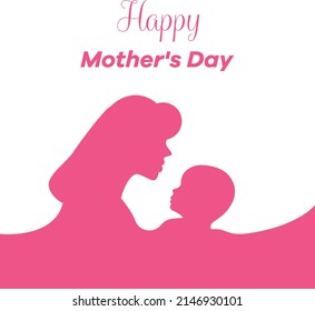 Pink silhouette of mother holding her child. Happy mother's day. Colored flat graphic vector illustration isolated on white background.