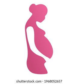 Pink silhouette of a pregnant woman on a white background for web design or for printing