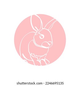 Pink silhouette of rabbit in pink circle. Vector illustration.