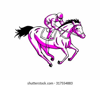 pink silhouette of riding stallion horse races logo icon image