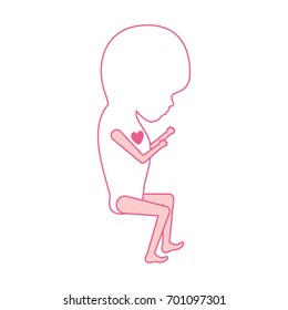 pink silhouette of side view fetal growth a trimestrer with active heart vector illustration