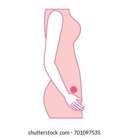 pink silhouette of side view pregnancy process in female body vector illustration
