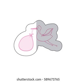 pink silhouette stork with bag icon image, vector illustraction design