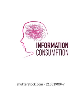 Pink Silhouette Of Woman Head With Brain Scribble Lines. Psyhotherapy And Psyhology Female Problems. Information Consumption Illustration. Girl Thoughts Concept Design