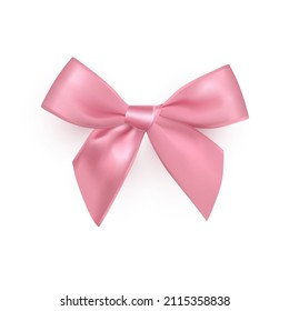 Pink silk bow isolated on white background. Vector design element for Christmas, birthday, Valentines day greeting card