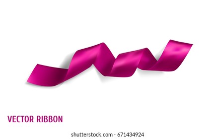 Pink silk vector ribbon made with gradient mesh isolated on white background. Realistic illustration