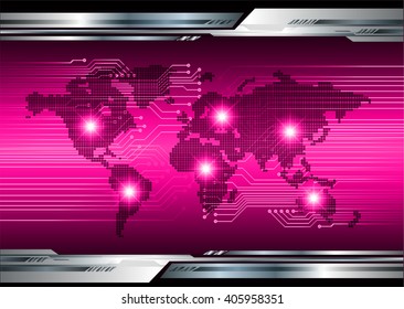 pink silver abstract hi speed internet technology background illustration. eye scan virus computer. vector. world map