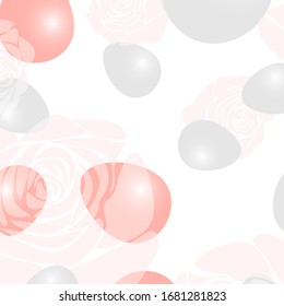 Pink, silver Easter eggs and roses. Idea for greeting card