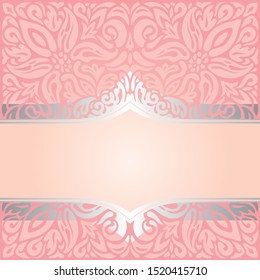 Pink & silver gentle retro decorative invitation trendy mandala vector wallpaper design in vintage style