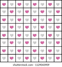pink and silver glitter heart shape mosaic pattern background