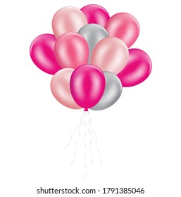 Pink and silver helium realistic balloons vector isolated on white background.Bunch of Color Glossy Helium Balloons.Balloon vector.