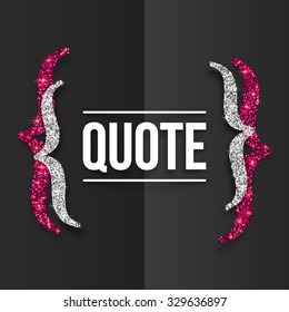 Pink and silver vector curly brackets with place for your text at black folded paper background