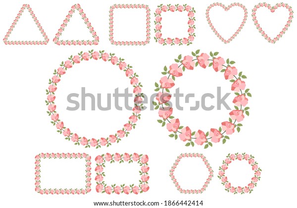 Pink simple flower\
frame in beautiful style. Spring wedding invitation. Rose blossom,\
vector design isolated.