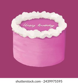 Rosa einlagige runde Geburtstagstorte mit weißer Creme und der Aufschrift "Happy Birthday"