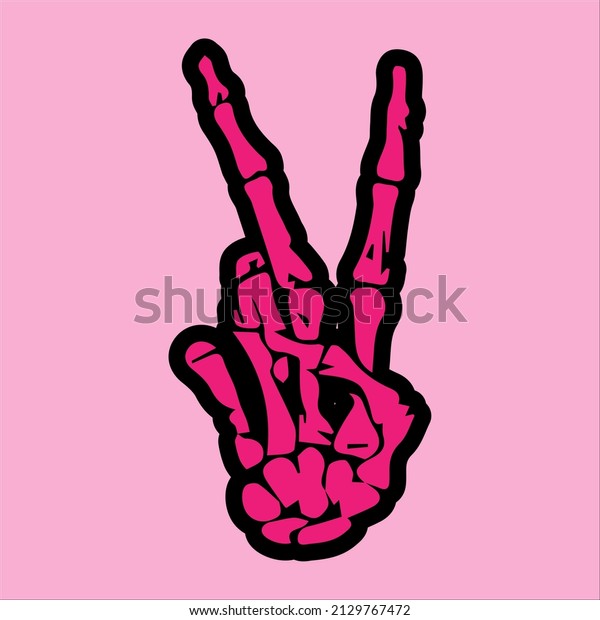 Pink skeleton\
hand peace  vector\
illustration