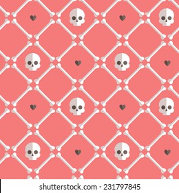 Pink skeleton seamless flat pattern.  