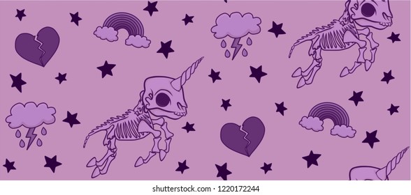 Pink Skeleton Unicorn Repeat Pattern