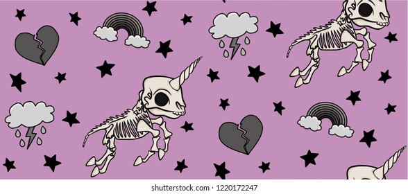 rosafarbene Skeleton Unicorn Wiederholungsmuster