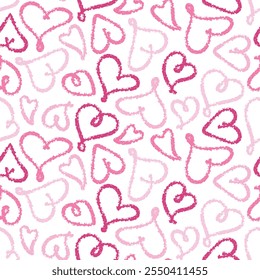 Pink Sketch crayón Textura Corazones Patrón sin fisuras. Fondo de concepto de amor simple moderno. Formas dibujadas a mano. Plantilla para el paquete que envuelve el diseño de Fondo de pantalla de la tarjeta de papel