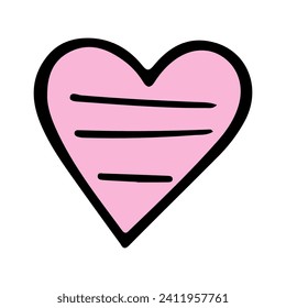 Pink sketch heart isolated on white background. Hand drawn love heart. Vector illustration for any design