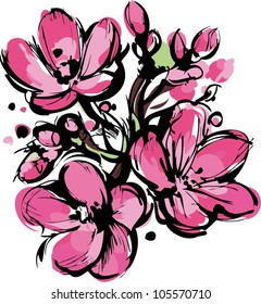 pink sketch of spring colors three buds