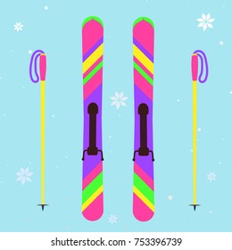 pink ski sport with snowflake on blue background