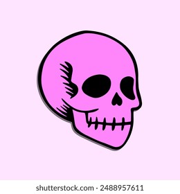 pink skull art hand drawn cartoon illustration
