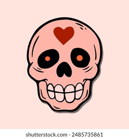 pink skull art illustration hand drawn