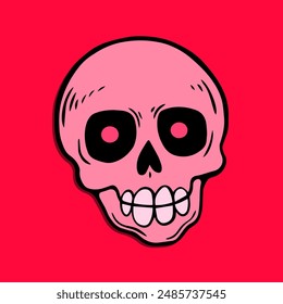 pink skull art illustration hand drawn